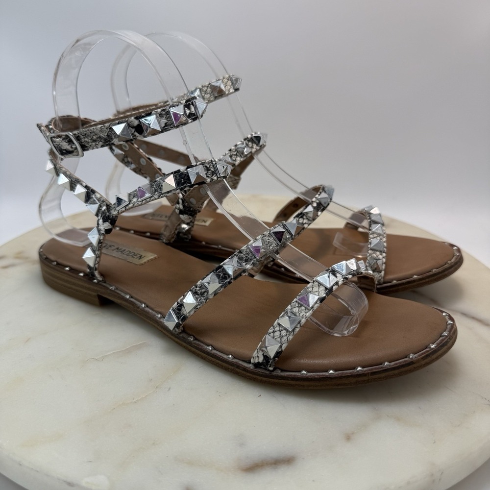 Steve Madden Travel Snake Print Studded Gladiator Sandals Women's 7M Ankle Strap